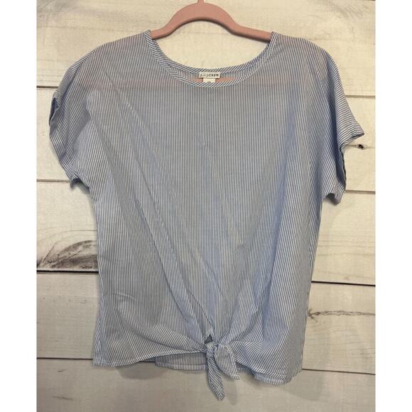 J. By J. Crew Top Size XS Blue White Stripes Lightweight Tie Bottom - Picture 1 of 5